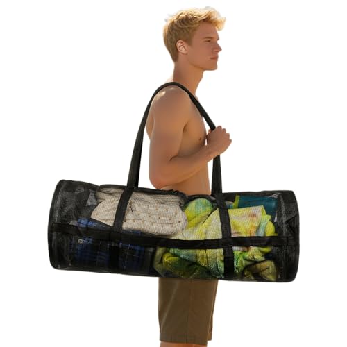 Bolsa esportiva grande de malha de mergulho para equipamento de mergulho com snorkel, bolsa dobrável de praia, pesca submarina, mergulho livre, natação, viagens, academia, esportes