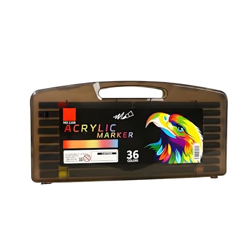 Image of JOUET Acrylic Marker Pens Set, 36 Colors, Fine Tip, Water-Based, Multi-Surface, Permanent, Quick-Drying, with Storage Case