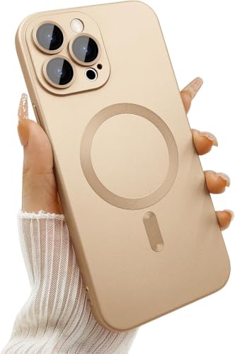 Image of DIZORO Magnetic Case for iPhone 12 Pro Max Cover [Compatible with MagSafe][Built-in Camera Lens Protector] Slim Soft Silicone Bumper Shockproof Metallic Luster Back Cover Phone Cases (Desert)