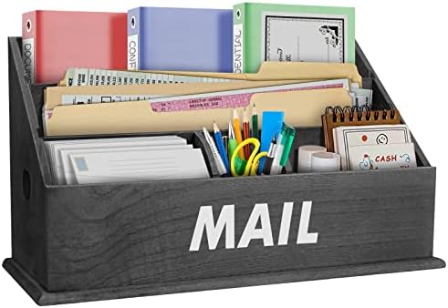 Mail Organizer Countertop Mail Sorter Holder Wooden Desk Organizer Desktop Letter Holder Office Desk Mail Paper Rustic Home Decor