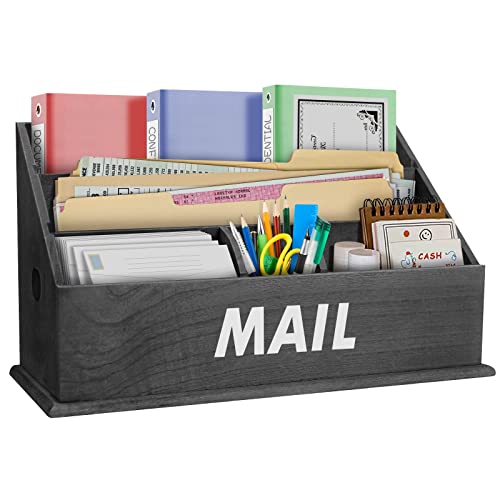 Mail Organizer Countertop Mail Sorter Holder Wooden Desk Organizer Desktop Letter Holder Office Desk Mail Paper Rustic Home Decor #TOP2