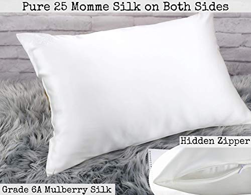 Celestial Silk 100% Silk Pillowcase For Hair Zippered Luxury 25 Momme Mulberry Silk Charmeuse Silk On Both Sides Of Cover -Gift Wrapped- (Queen, Natural Undyed White) #TOP2