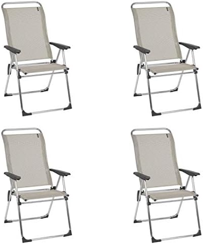 Lafuma Alu Cham Folding Armchair (Seigle Gray, Set of 4) Foldable Deck and Patio Chairs