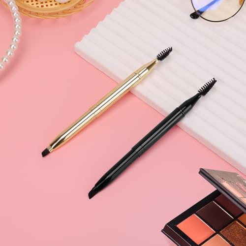 Unaone Eyebrow Brush - 2 PCS Dual-Ended Retractable Angled Eye Brow Brush Applicator For Shaping and Filling Eyebrows, Spoolie for Brows or Lashes, Black and Gold - Thumbnail 2