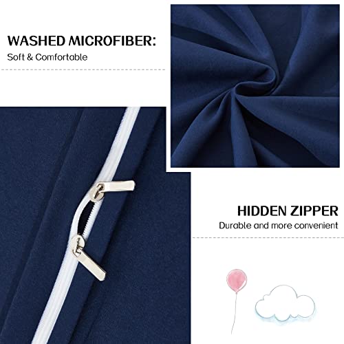 Dreaming Wapiti Duvet Cover Queen,Washed Microfiber Navy Blue Queen Size Duvet Cover Set,Solid Color - Soft and Breathable with Zipper Closure & Corner Ties (Navy Blue, Queen)