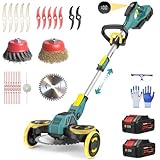 Rasentrimmer mit Akku, 21V Akku Rasentrimmer für Makita Akku, Rasentrimmer mit Unkrautbürste, 2 * 4.0Ah 5 in 1 Rasentrimmer, 900W Bürstenloser Motor Freischneider Akku für Rasen, Garten, Hof(Blau)
