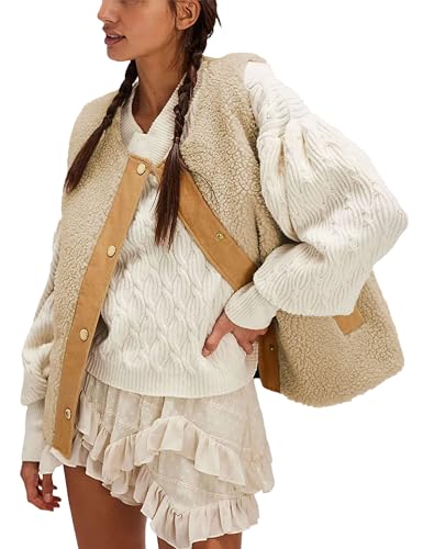 Bozanly Women's Fuzzy Fleece Vest Oversized Sleeveless Sherpa Warm Gilet Jacket Outerwear with Pockets