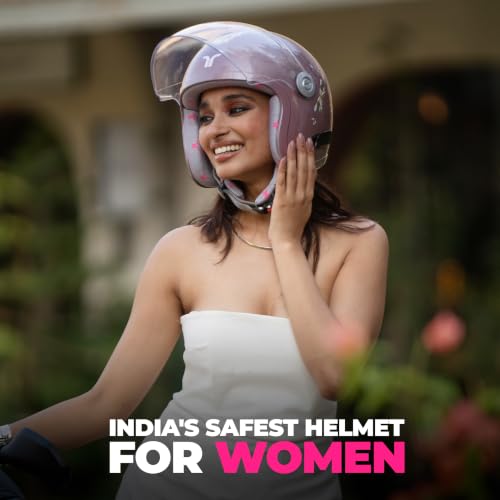 Image of TVARRA Lotus ISI & DOT(USA) Certified Women's Open Face Helmet Design Helmet, Lightweight Material, Crafted for Women, Extreme Comfort fit with Clear Visor