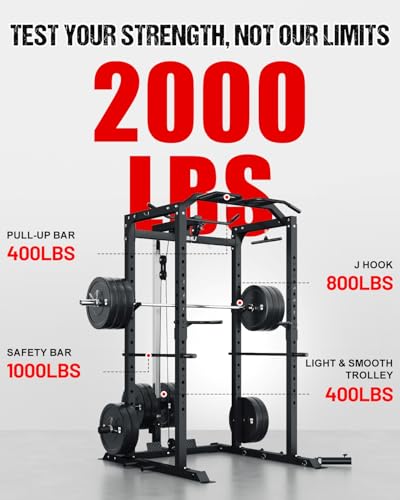 Image of C1-V4 Power Cage, 2000LBS Squat Rack with LAT Pulldown, Multi-Function Weight Cage Strength Training Machine, Workout Cage with More Attachments for Home Gym Garage