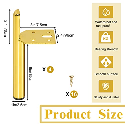 KHayRovies 6 inch Gold Furniture Legs Set of 4, Metal Couch Legs 6 inch Heavy Duty, Sofa Dresser Coffee Table Dresser TV Stand Cabinet Furniture Legs Couch Feet DIY Replacement (Gold, 6 inch) - Thumbnail 2