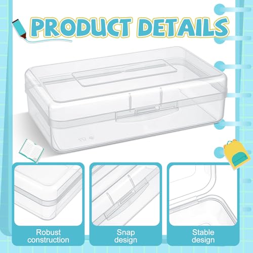 Image of Patelai 24 Pack Pencil Box for Kids 8.3x4.7x2.4 Plastic Clear Pencil Case Bulk Crayon Boxes with Snap Tight Lids for Classroom School Students(Black)