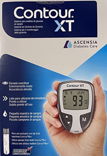 Ascensia Diabetes Care Glucometro Contour XT - Questo Kit Contiene: Strumento, 5 Strisce Reattive, Manuale d'Uso e Guida Rapida, Dispositivo Pungidito, 5 Lancette Colorate, Custodia