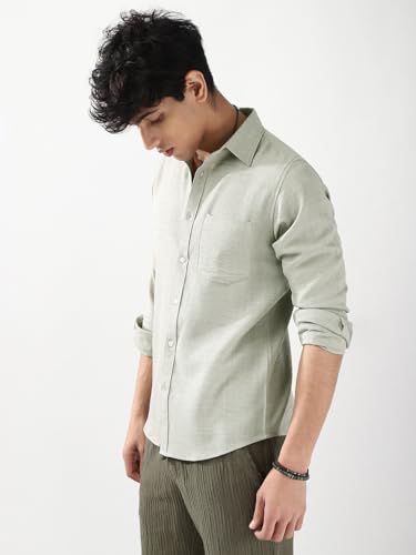Image of Urbano Fashion Men's Linen Blend Full Sleeve Relaxed Fit Casual Solid Shirt