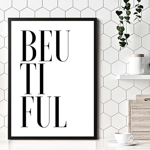 Impresión tipográfica minimalista Be U Tiful en blanco y negro para pared, tamaño A4 3