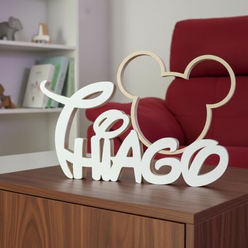 Miniatura 9 de Silueta De Mickey Con Nombre Y Color Personalizado - Placa Decorativa Para Pared, Puerta O Habitación Infantil De Niño O Niña - Regalo Para Cumpleaños, Bautizo, Babyshower Estilo W.Disney 25cm