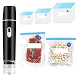 Handheld Vacuum Sealer for Food Sealer& Storage with 15PCS Multi-Sized Reusable Zipper Sous Vide Vacuum Bags. Vacuum Sealer with Mini USB Rechargeable, EAGZFFI(Black)