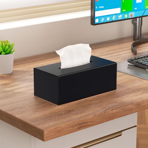 AITEE Acryl Kosmetiktücherbox: 25×13×9 cm Mattschwarz Tücherbox mit Magnetabdeckung für Esszimmer Badezimmer Schlafzimmer Büro Couchtisch Auto