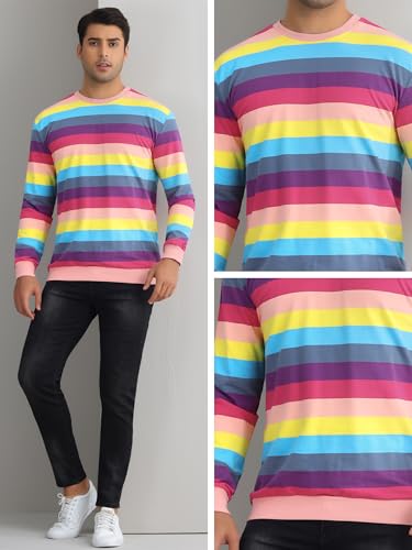 Lars Amadeus Rainbow Stripes Sweatshirt for Men's Crew Neck Multicolor Striped Pullover Sweatshirt4