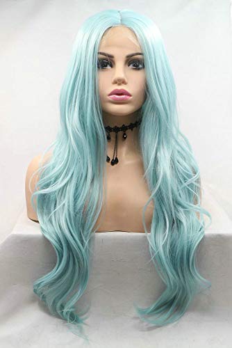 Pastel Perruque Vert Bleu Mixte Couleur Synthétique Court Dentelle Cheveux Longue Naturel Ondulés Été Cool Bleu Drag Queen Avant de Lacet Perruques 26 pouces Cover