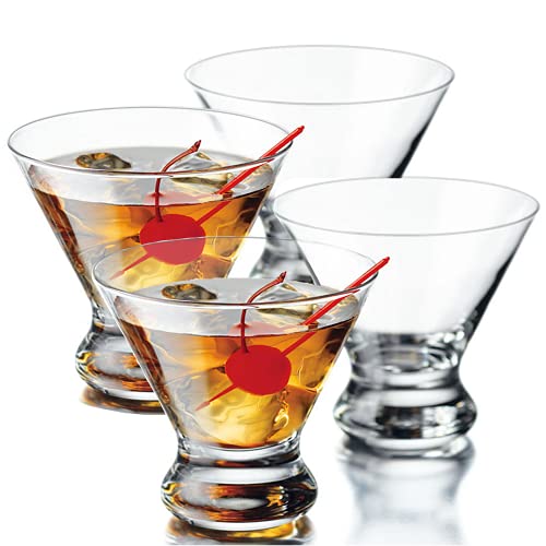 Stemless Martini Glasses Set of 4, YAWALL 8.5 Oz Cocktail Glasses for Martini, Margarita & More, Lead-free Crystal Heavy Base Dessert Glassware Home Bar Use, Anniversary Party Gift