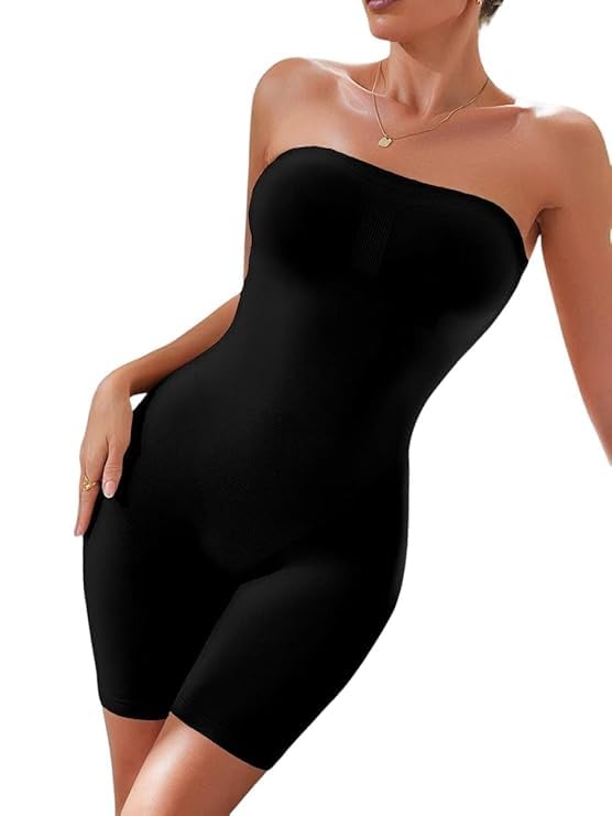 Strapless Shapewear Bodysuit for Women - Tummy Control, Butt Lifter, Mid Thigh Slimmer Body Shaper - Under Dress Full Body Shapewear Free Size (Black), Seamless & Comfortable-image-35