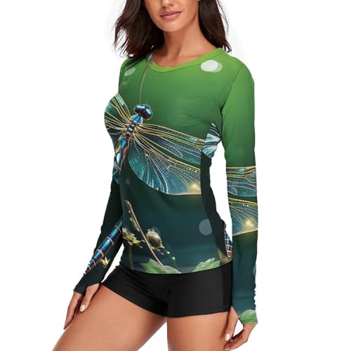 Dragonfly Green Rash Guard for Women Long Sleeve Swimsuits Sun Protection Sun Shirt Swim Shirts Hiking Tops2