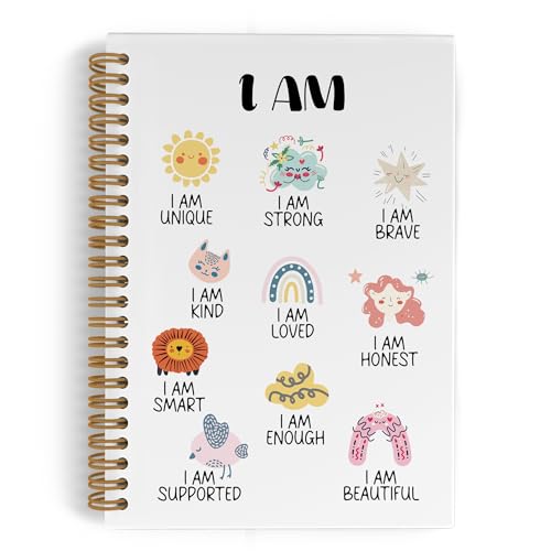 I Am Kind I Am Smart Affirmation Spiral Notebook, Inspirational Journal Notebook, Positive Notebook Gifts for School, Mental Health Office Supplies Gifts for Kids Boys Girls, 5.5X8.3 Inch