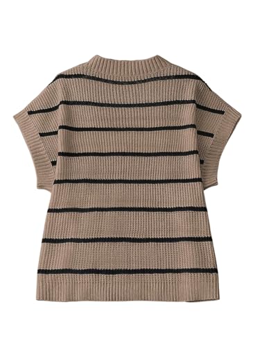 Verdusa Women's Plus Size Striped Print Rib Knit Tops Short Sleeve Crew Neck Sweater Top2