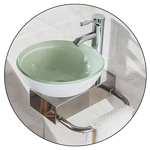 Minilavabo montado en la pared, artístico de vidrio templado, juego de lavabo para baño pequeño, estación de lavado de manos