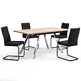 DER MODERNE HINGUCKER FÜR IHRE Esszimmer – Diese schicke Esstisch mit 4 Stühlen in der Eichen-Optik und der Ausziehbarkeit auf 160 cm wird Ihrem Esszimmer den besonderen Schliff verleihen und ein absolutes Highlight abgeben.