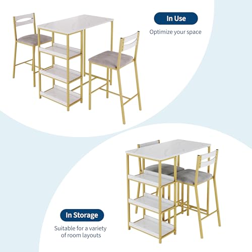 Mesa de bar que ahorra espacio con taburetes para comedor pequeño 4