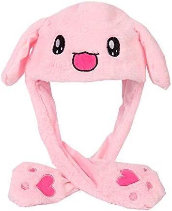 YEKEYI Ear Moving Jumping Rabbit Hat Animal Hat Pop Up Ears Plush Bunny Hat Cap for Girls women Child adult