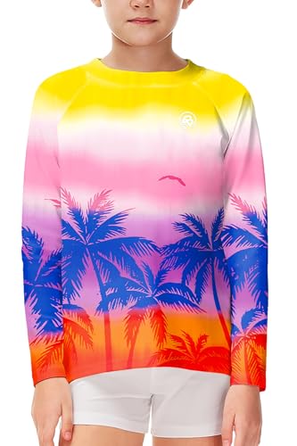 Image of AOBUTE Unisex Kids Rash Guard Long Sleeve SPF 50+ Sun Shirt UV Protection Swim Shirts 3-12 Years
