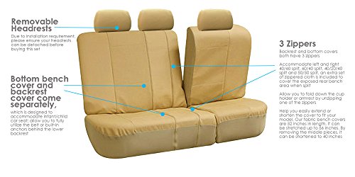 Fh Group Three Row Car Seat Covers Deluxe Leatherette With 7 Headrests, Airbag Compatible And Rear Split Bench– Universal Fit For Cars Trucks & Suvs (Beige) Pu007217 #TOP7