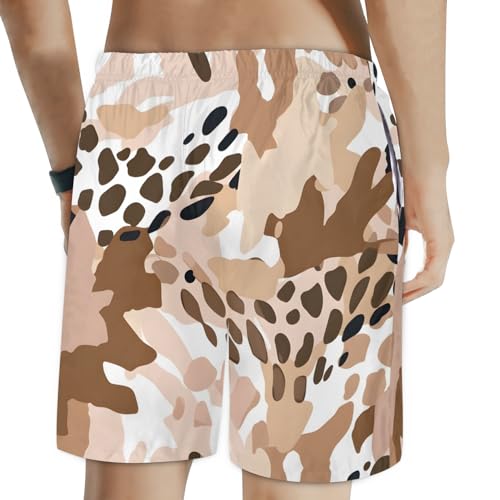 Men's Swim Trunks Size S Camouflage Leopard with Mesh Lining Soft Breathable Quick Dry Beach Shorts Coffee Color2
