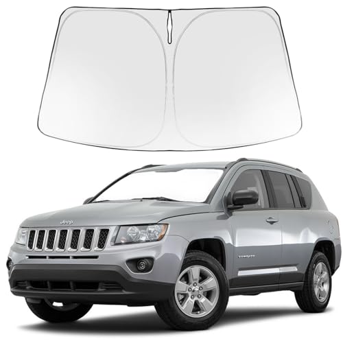 Proadsy 2025 Upgrade Windshield Sun Shade Custom Fit 2007-2017 Jeep Compass Foldable Front Sunshade Protector Sun Visor Blocks UV Rays Keep Car Cooler