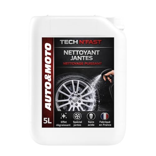 Tech'N'Fast Nettoyant Jantes Voiture, Puissant Contre poussière de Freins et saletés, Formule sans Acide, Compatible Jantes Aluminium, Acier et chromées, Finition Brillante - 5L