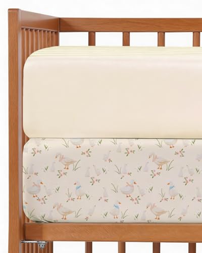 Baby Crib Sheets for Boys & Girls - Pack of 2 Fitted Microfiber Crib Sheets for Standard Crib & Toddler Mattress - Soft, Breathable and Wrinkle Free - Machine Washable - Oeko Tex - 52x28x8in - Goose