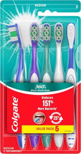 Colgate 360 Whole Mouth Clean Toothbrush,Adult Medium Toothbrushes,(Pack of 60)