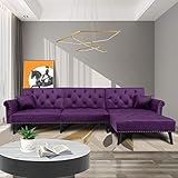 Convertible Sectional Couch with Chaise Lounge for Living Room, Comfy Velvet Fabric L-Shaped...
