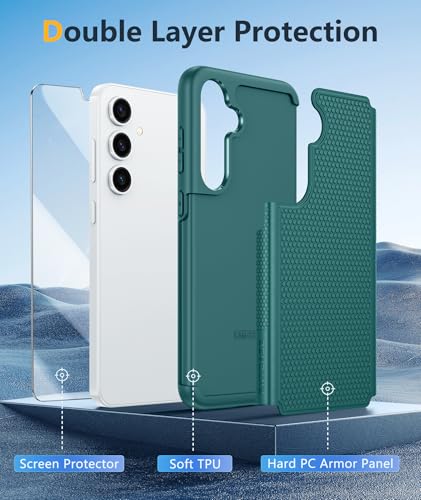 Image of FNTCASE for Samsung Galaxy S25 Case: Dual Layer Heavy Duty Cell Phone Protective Cover Shockproof Rugged with Non-Slip Textured - Military Drop Protection Bumper Tough - 2025, 6.2 inch (Green)