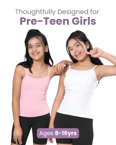 Image of Lily Chic Padded Camisole for Girls, Cotton Puberty Slip, Pack of 2