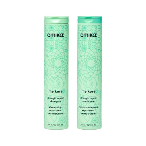Image of amika The Kure S&C Bundle - The Kure Strength Repair Sulfate Free Shampoo 275 ml, The Kure Strength Repair Conditioner 275 ml, Bond Fortifying Hair Care for Dry Damaged Hair
