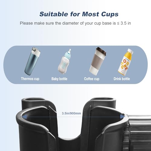 Image of WHLICKS 2-in-1 Walker Cup Holder with Detachable Phone Holder，Fit for Wheelchair, Rollator, Scooter, Bike, Mobility, Camper, Stroller with Sturdy,Rotatable,Adjustable and Anti - Slip Clip
