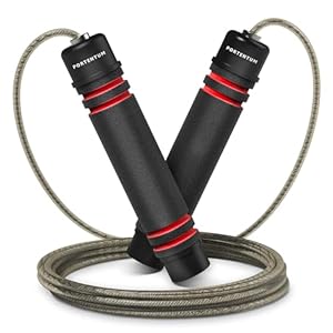 Comba Crossfit PORTENTUM con Mangos de Espuma Ergonómicos, Comba de Saltar de Longitud Ajustable y Rodamientos Rápidos – Ideal para Fitness, Entrenamiento por Intervalos y Crossfit – 2.8 Metros