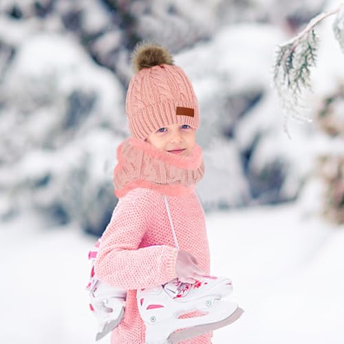 Kids Hat Scarf Gloves Set, Kids Winter Beanie Hat Scarf Gloves Set with Knit Thick Warm Fleece Lined for 1-6 Years Old3