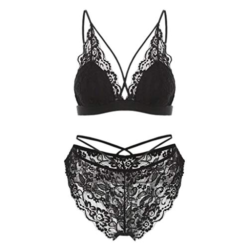 Louyue Women Push Up Lace Bra and Panty Set Underwire Lightly Lined Sexy Lingerie Set Black