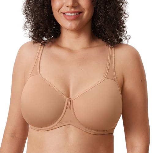 Image of DELIMIRA Women's Seamless Tshirt Bras Plus Size Full Coverage Underwire Lightly Lined Bra Up to F