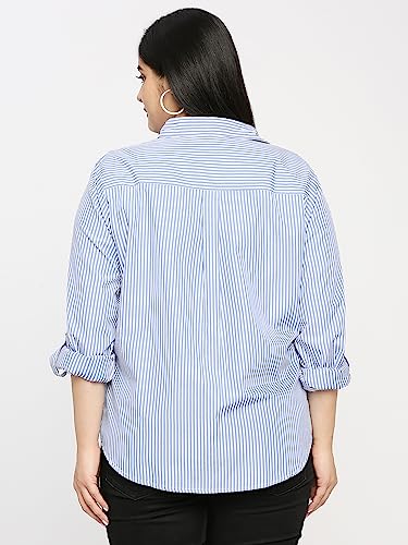 Style Quotient Plus Women Blue and White Stripe Polycotton Regular Formal Shirt