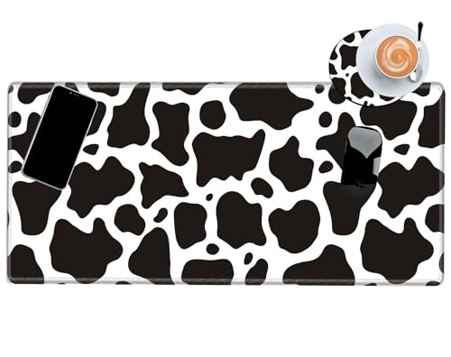 Image of Cow Print Mouse Pad 24x12 Inch Mousepad Black and White Desk Pad Large Gaming Desk Mat Long Protector Mat Big Non Slip Laptop Mat for Wireless Mouse Work Computer